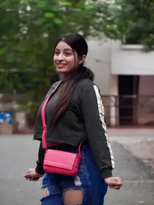 SASSAFRAS Women Deep Navy Blue Solid Knitted Sweatshirt