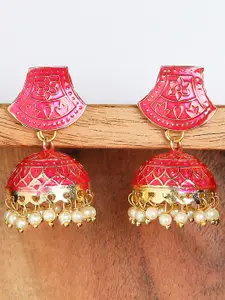 OOMPH Pink Dome Shaped Jhumkas Earrings