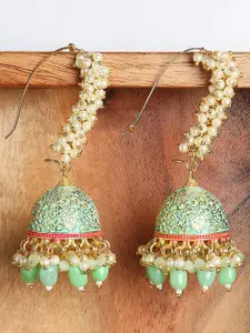OOMPH Green Dome Shaped Jhumkas Earrings