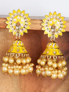 OOMPH Yellow Dome Shaped Meenakari Jhumkas Earrings