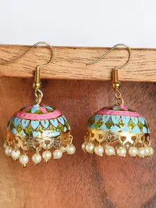 OOMPH Pink Dome Shaped Jhumkas Earrings