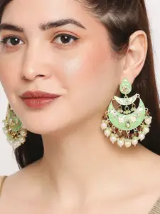 OOMPH Green & Gold-Toned Meenakari Enamelled Chandbalis Earrings
