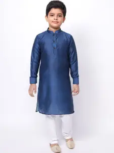 NAMASKAR Boys Navy Blue Solid Kurta