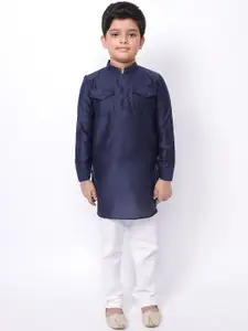 NAMASKAR Boys Grey Thread Work Kurta
