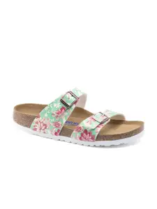 Birkenstock Women Green & Pink Sydney Soft Footbed Narrow Slide Sandals