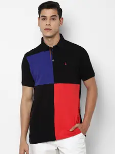 SIMON CARTER LONDON Men Black & Blue Colourblocked Polo Collar Slim Fit T-shirt