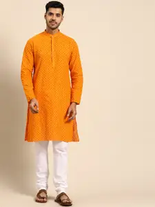 Anouk Men Orange Regular Pure Cotton Kurta with Churidar
