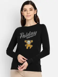 Free Authority Women Black Garfield Printed Sweatshirt