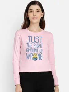 Free Authority Women Pink & Blue Minions Printed Sweatshirt