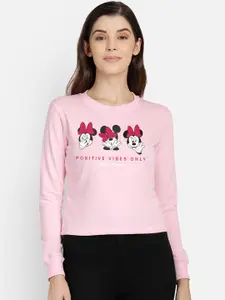 Free Authority Mickey & Friends Women Pink & White Printed Sweatshirt
