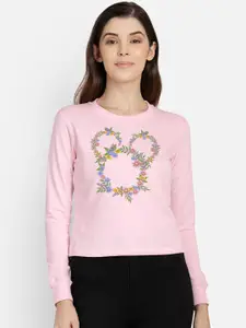 Free Authority Mickey & Friends Women Pink & Green Printed Sweatshirt