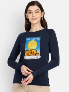 Free Authority Women Navy Blue Garfield  Printed Sweatshirt