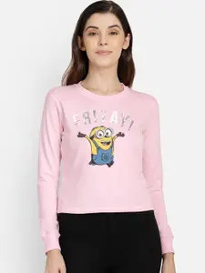 Free Authority Women Pink Minion Printed Sweatshirt