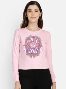 Free Authority Women Pink & White Disney Princess Printed Sweatshirt