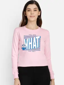 Free Authority Women Pink Minions Printed Sweatshirt