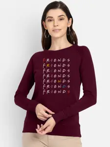 Free Authority Women Maroon & White Friends Printed Sweatshirt