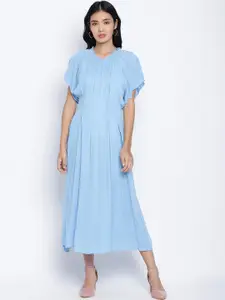 Oxolloxo Blue Women Crepe A-Line Midi Dress
