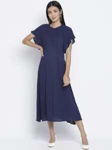 Oxolloxo Women Navy Blue Crepe Midi Dress