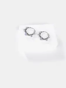 SHAYA Silver-Toned Circular Handcrafted Half Hoop Earrings