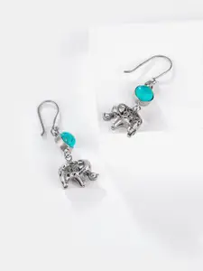 SHAYA Silver-Toned Elephant Drop Earrings