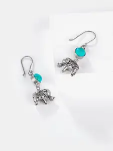 SHAYA Silver-Toned Elephant Drop Earrings
