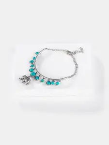 SHAYA Women Silver & Green Toned Oxidized Charm Bracelet