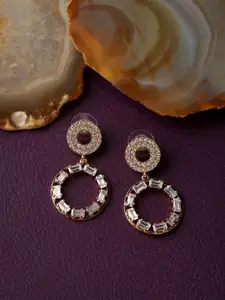 ZINU Rose Gold Cubic Zirconia Studded Contemporary Drop Earrings