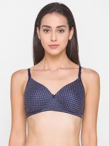 Candyskin Navy Blue & White Printed Non Wired Full Coverage Everyday Bra CSIN16