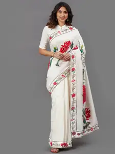 Biba by Rohit Bal Off White & Red Floral Silk Blend Chanderi Saree