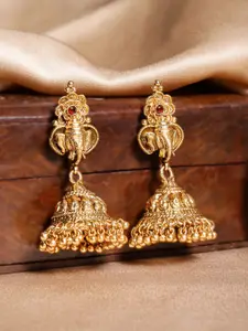 Rubans Gold-Plated Classic Filigree Divine Ganesha Jhumkas Earrings