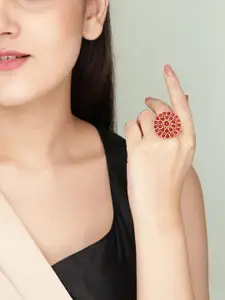 Rubans Gold-Plated Pink Stone-Studded Adjustable Handcrafted Finger Ring