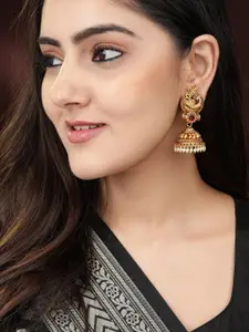Rubans Woman 24K Gold Plated Handcrafted Filigree Peacock Jhumka Earrings