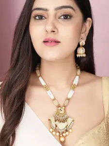 Rubans Gold-Plated & White Beaded Handcrafted Traditional Necklace Set
