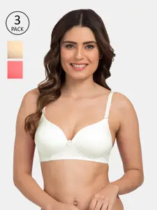Tweens Pack Of 3 Off White & Orange Solid T-Shirt Bras - Nonwired Heavily Padded