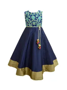 A.T.U.N. A T U N Girls Navy Blue Floral Ethnic Maxi Dress