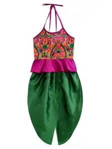 A.T.U.N. Girls Green & Pink Printed Peplum Top With Dhoti Pants