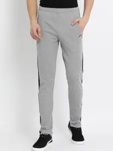 Crocodile Men Grey & Black Solid Slim-Fit Cotton Track Pants
