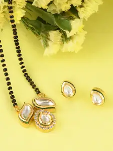 FIROZA Gold-Plated & White Kundan Studded Mangalsutra With Earrings