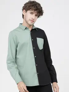 HIGHLANDER Men Green Slim Fit Opaque Colourblocked Casual Shirt