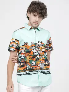 HIGHLANDER Men Green Slim Fit Opaque Printed Casual Shirt