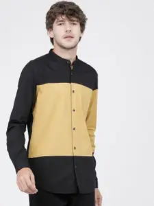 HIGHLANDER Men Black Slim Fit Opaque Colourblocked Casual Shirt
