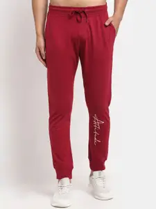 Club York Men Maroon & White Printed Straight-Fit Joggers