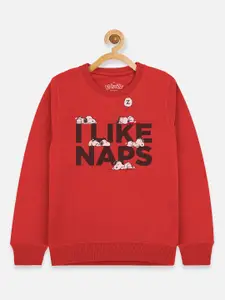 Kids Ville Peanuts Girls Red & Black Printed Sweatshirt