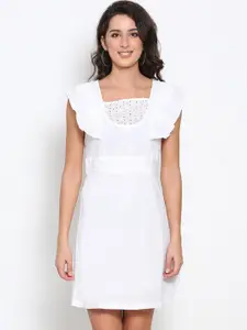 MARC LOUIS Women White Solid A-Line Dress