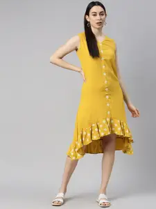 Selvia Mustard Yellow A-Line Dress