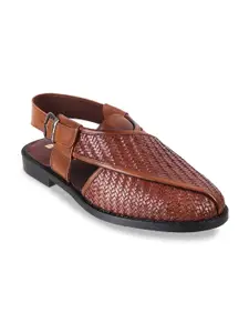 DAVINCHI Men Brown Leather Comfort Sandals