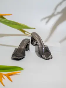 Inc 5 Women Gun Metal Embellished Transparent Sandals