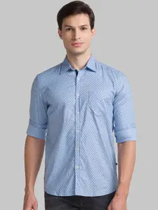 Parx Men Blue Slim Fit Opaque Printed Casual Shirt