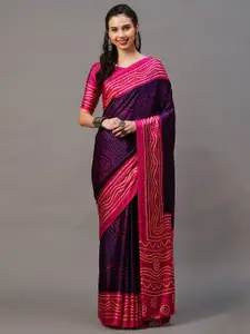 Mitera Purple & Pink Bandhani Saree