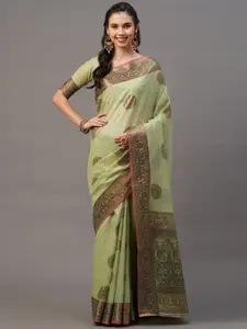 Mitera Green & Red Woven Design Zari Banarasi Saree